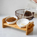 

HOCC - Bamboo Frame Ceramic Slanted High Leg Cat 2 Bowl│Cat Food Bowl│2 Bowls│